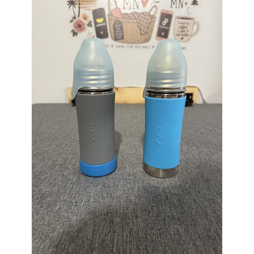 Pura Kiki 9oz/275ml Stainless Steel Infant Bottle w/Sleeve, Anti-Colic, 2